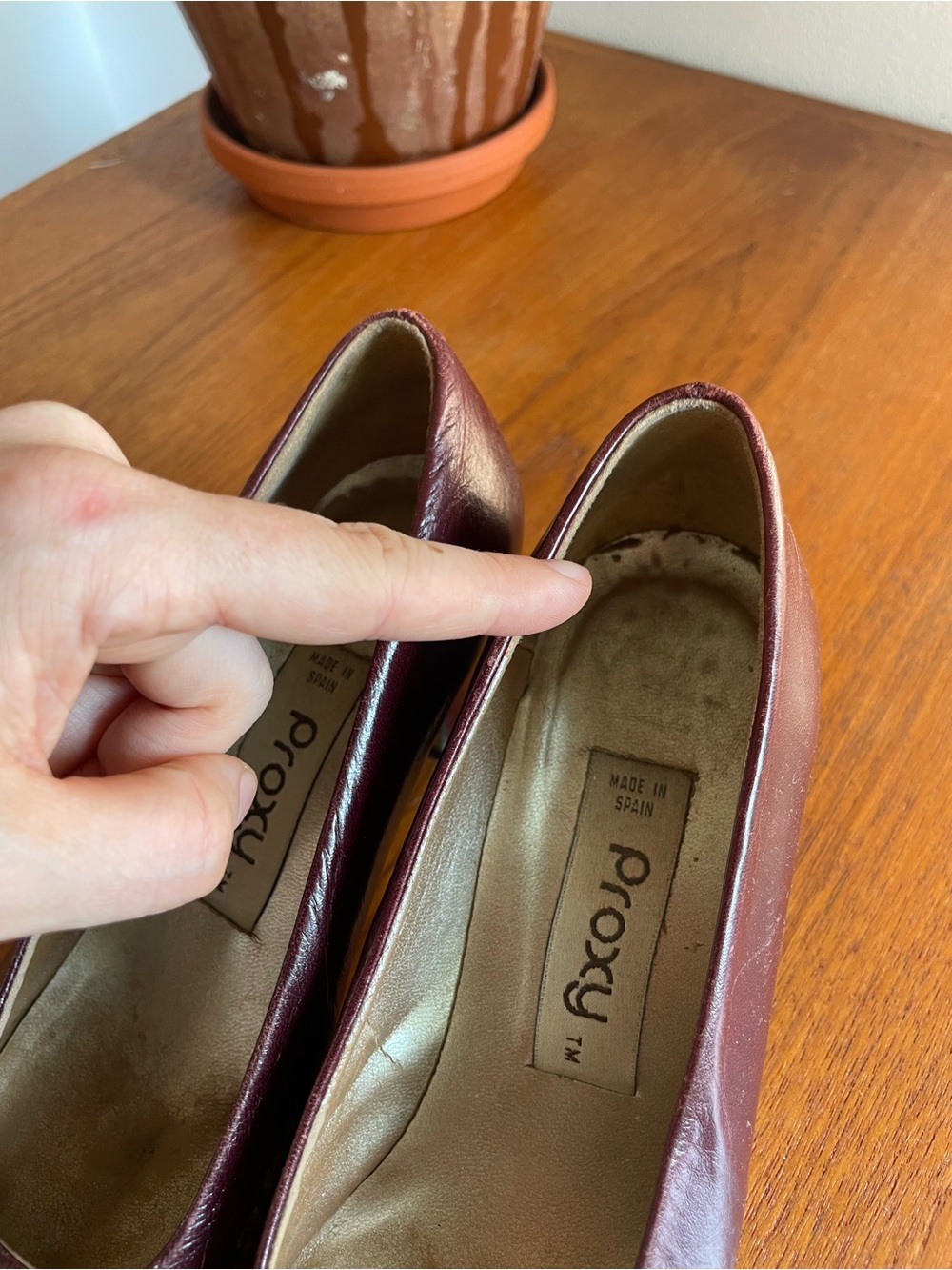 Burgundy Leather Block Heel Pumps - Picture 8 of 9